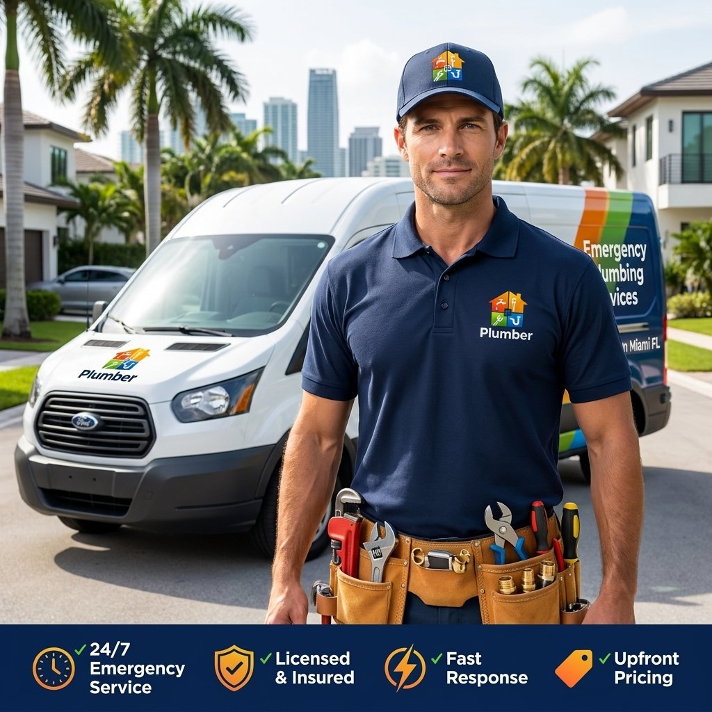 Licensed Miami plumber standing beside a service van for emergency plumbing services in Miami FL