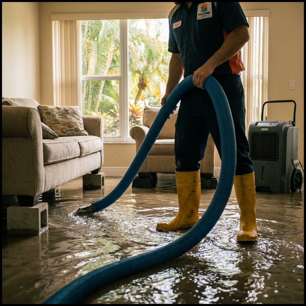 Water damage restoration cleanup and drying in Miami property